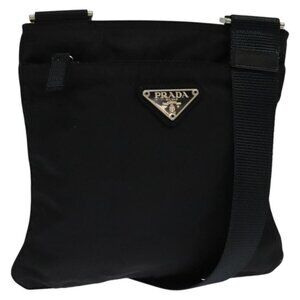 Authentic PRADA Shoulder Bag Nylon Black Silver